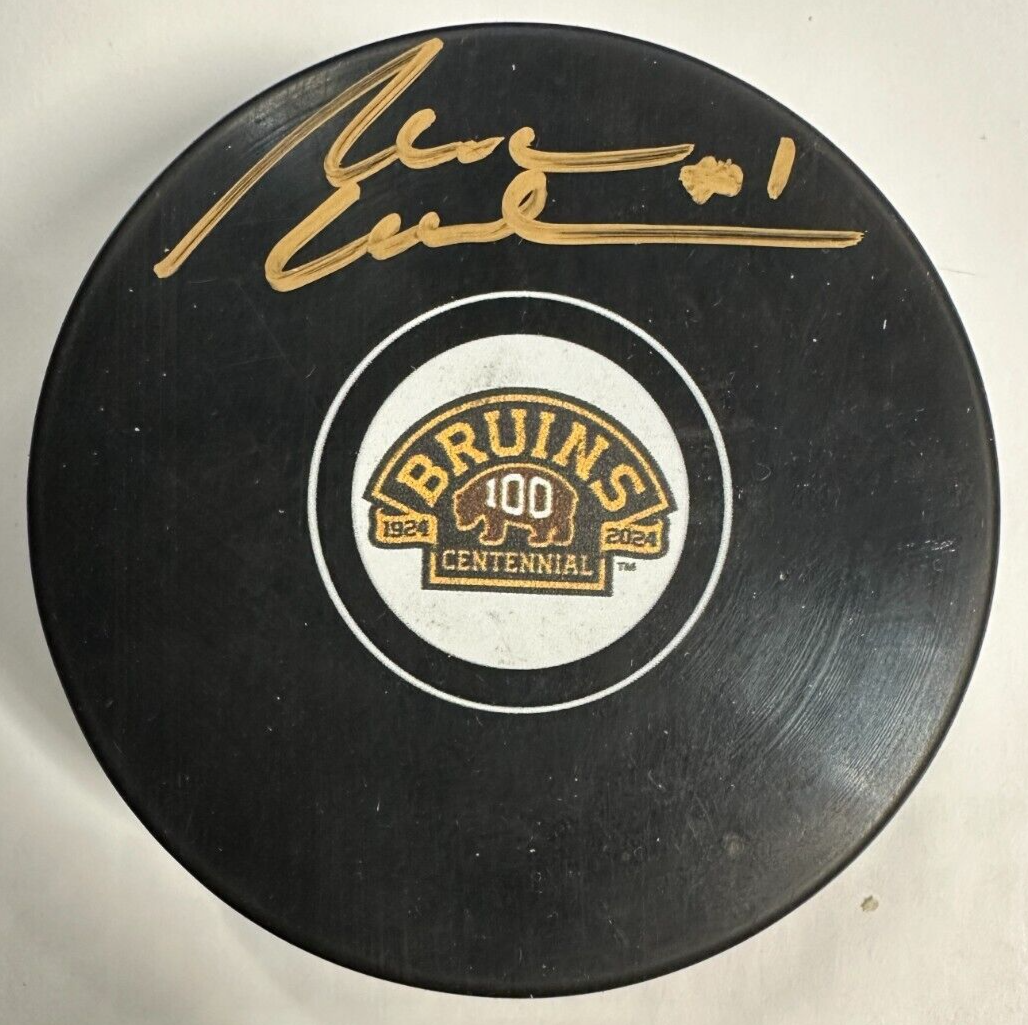 Reggie Lemelin Autographed Boston Bruins 100th Anniversary Hockey Puck NHL