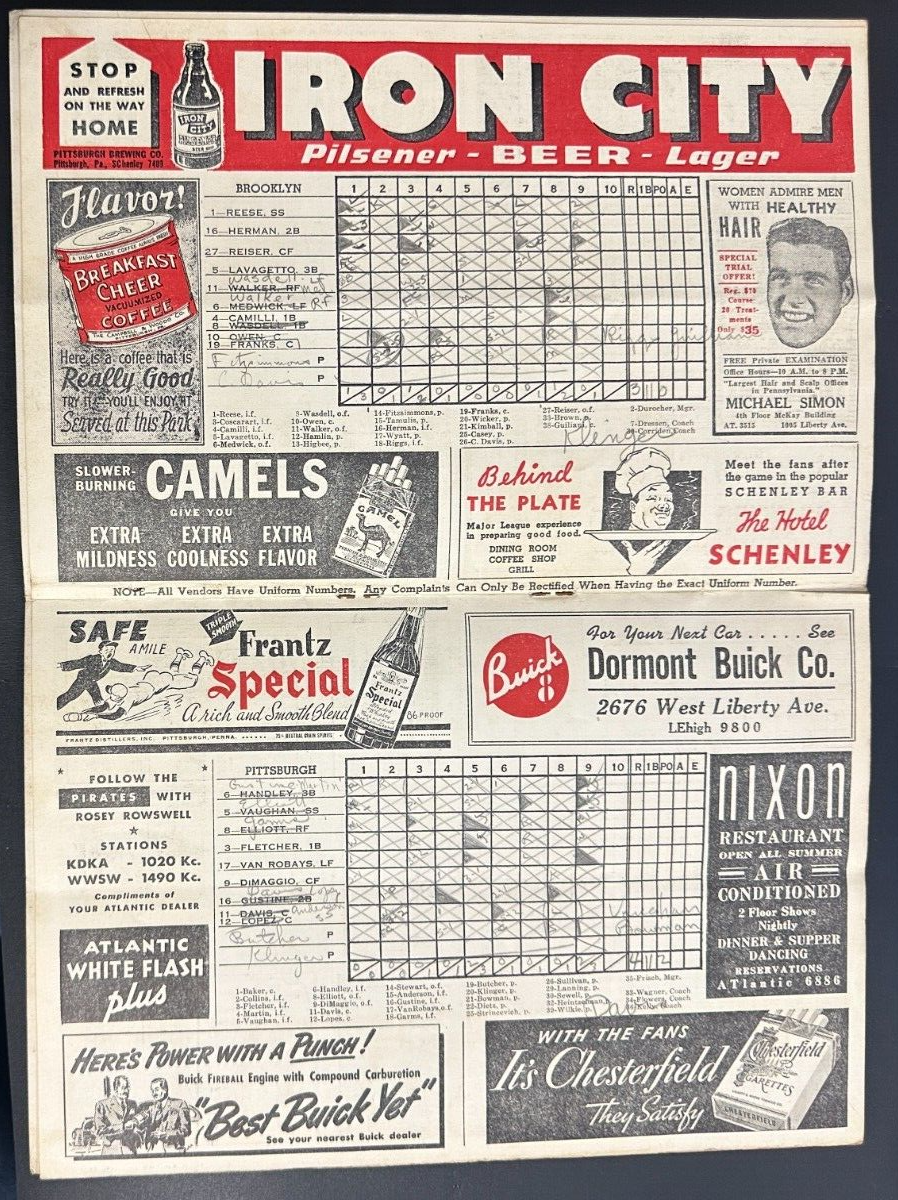 July 27, 1941 Pittsburgh Pirates Vs Dodgers Program Scored 4-3 Pirates