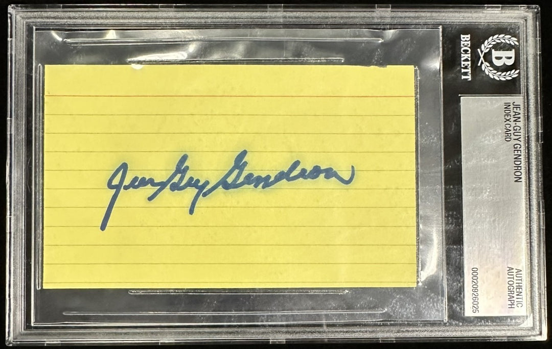 Jean-Guy Gendron Autographed 3x5 Index Card BAS Canadiens Encapsulated