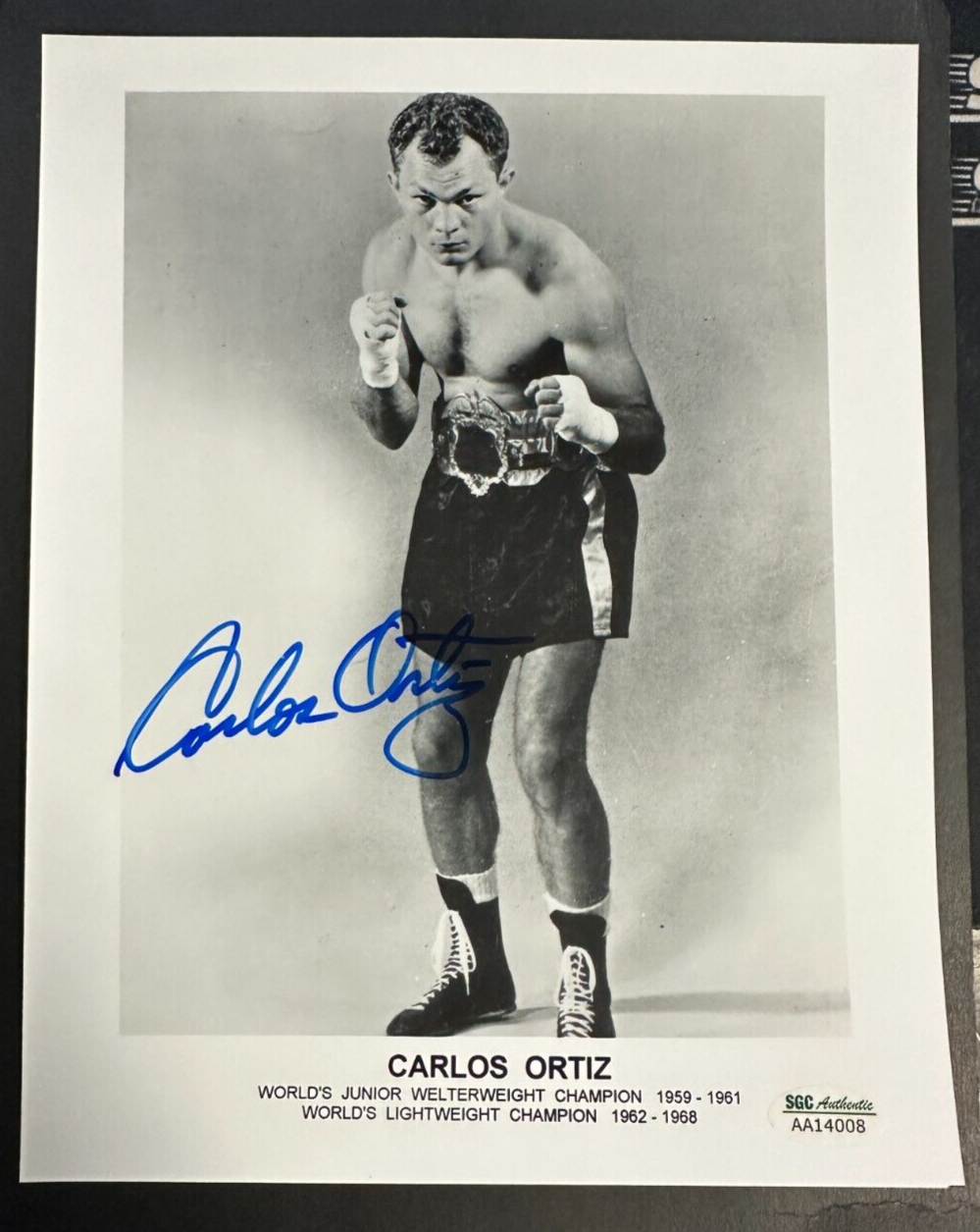 Carlos Ortiz Autographed 8x10 Photo BAS Lightweight Champion