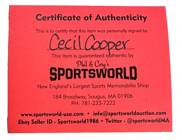 Cecil Cooper Autographed Major League Baseball W/ 5X All Star Insc Brewers