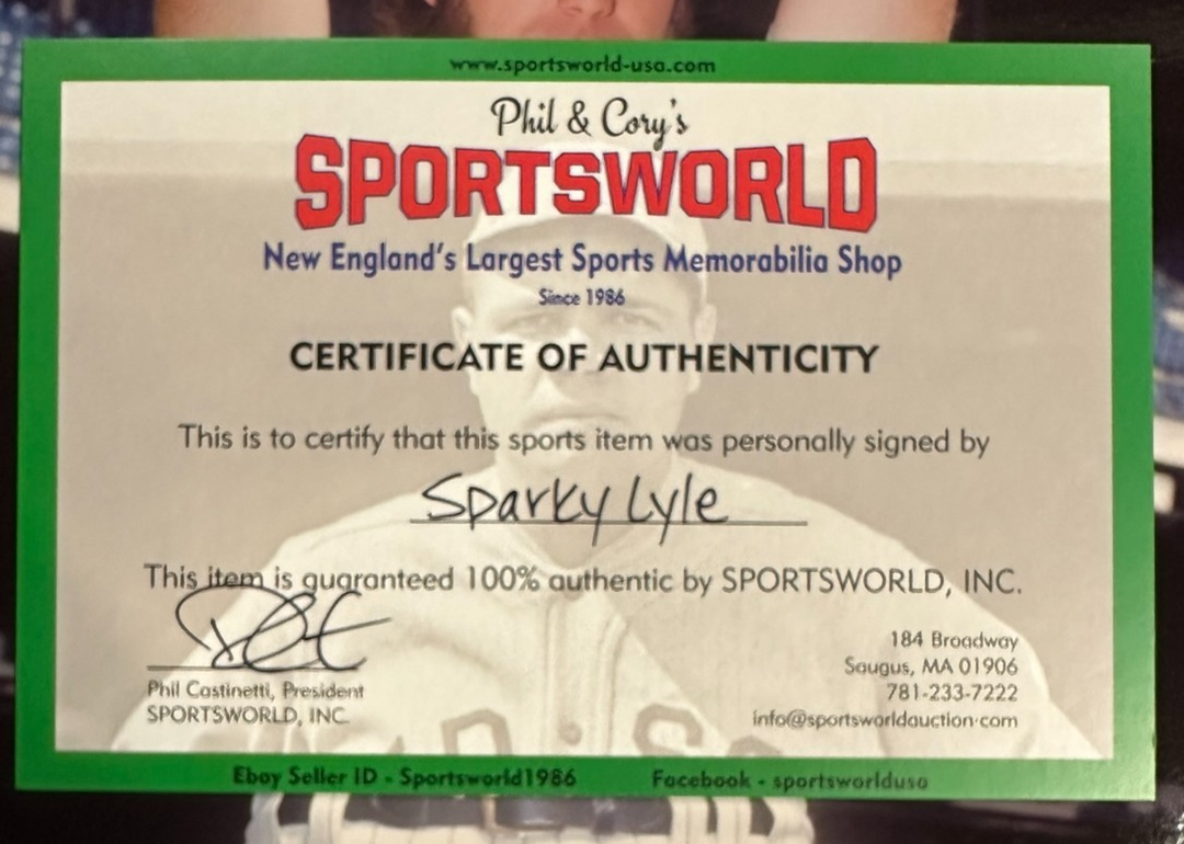 Sparky Lyle Autographed New York Yankees 8x10 Photo W/ 77-78 WSC Insc