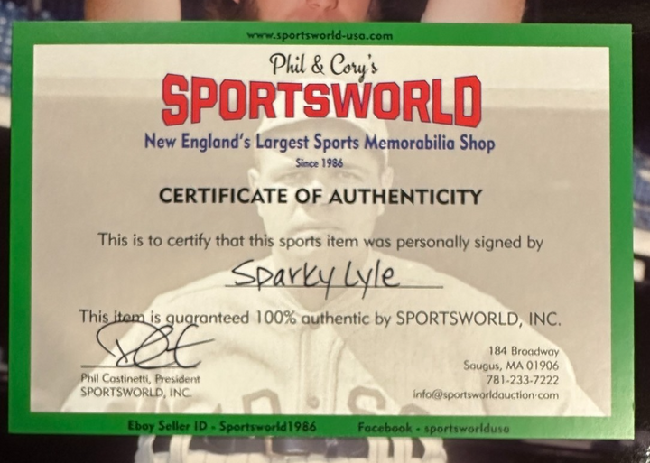 Sparky Lyle Autographed New York Yankees 8x10 Photo W/ 77-78 WSC Insc