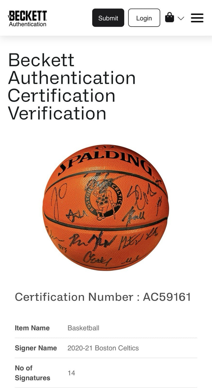2020-21 Boston Celtics Team Signed Basketball Jayson Tatum Jaylen Brown Beckett