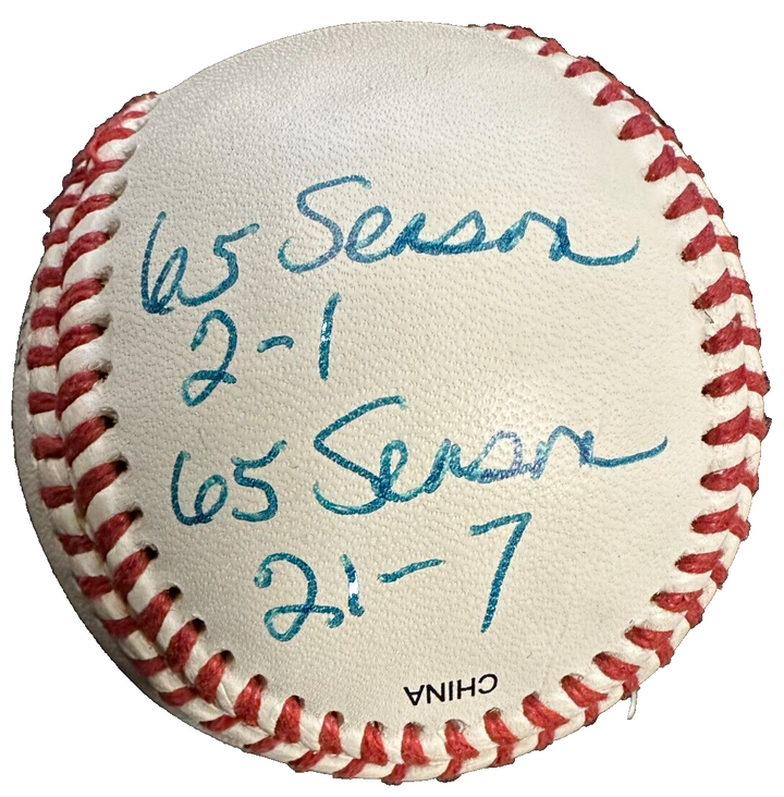 Jim Mudcat Grant Autographed Major League Baseball W/ 65 Season 21-7