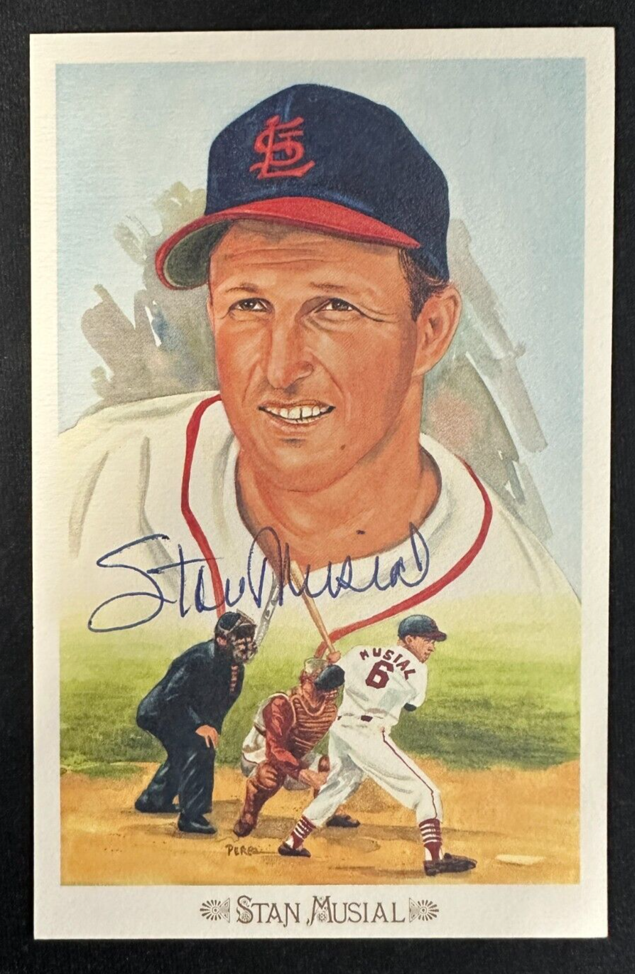 Stan Musial Autographed Perez Steele Celebration Postcard HOF Cardinals BAS