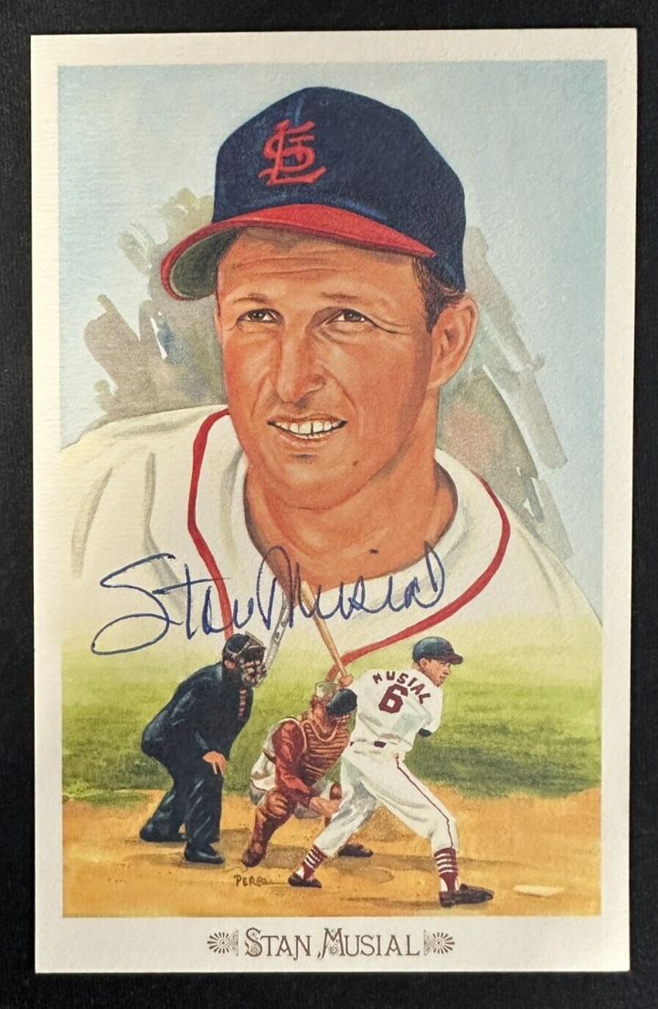 Stan Musial Autographed Perez Steele Celebration Postcard HOF Cardinals BAS