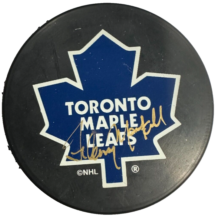 Fleming Mackell Autographed Toronto Maple Leafs Hockey Puck NHL