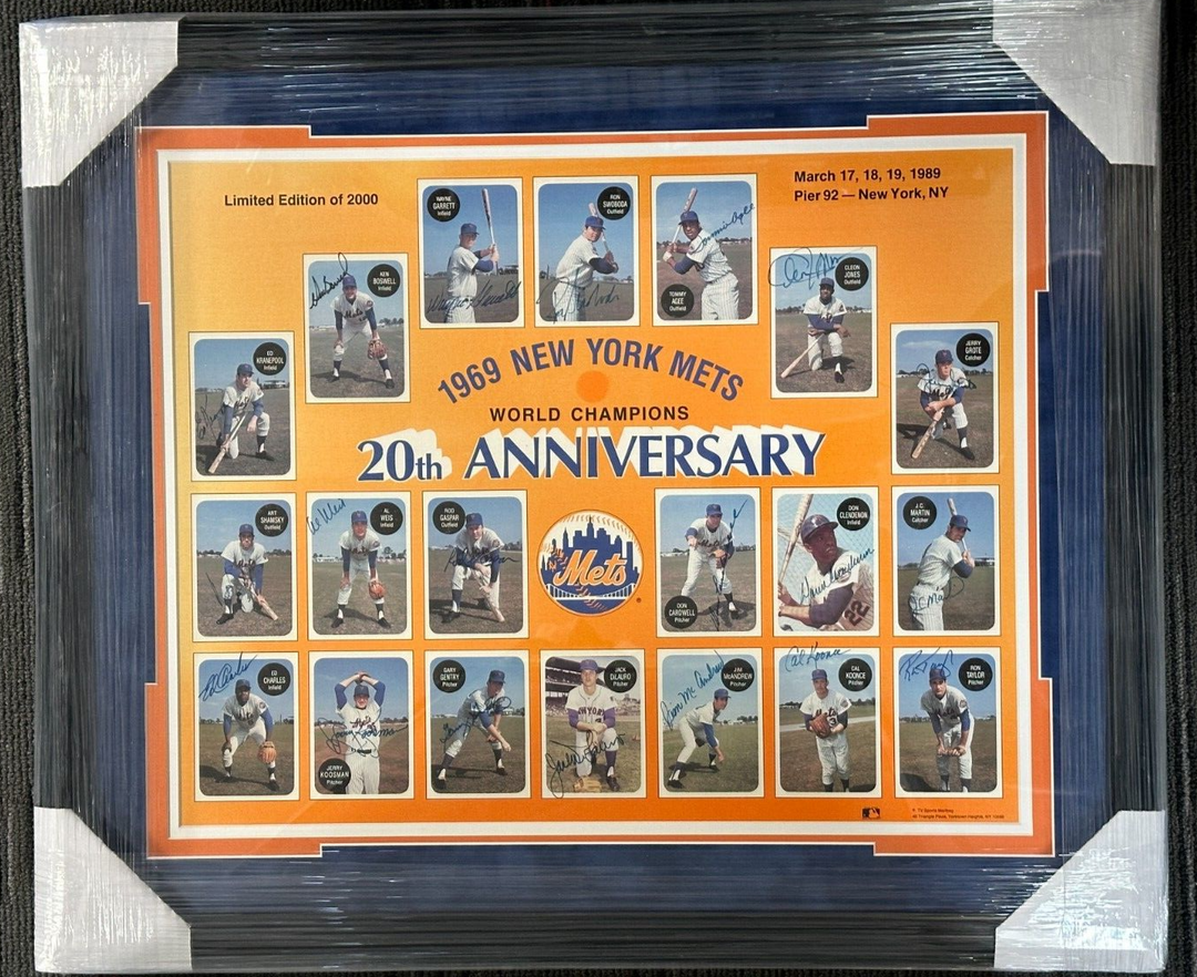 1969 New York Mets 20th Anniversary Autographed Print Framed Koosman Agee Jones