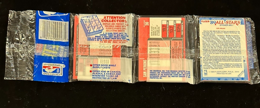 1989 Fleer Basketball Rack Pack Michael Jordan on Front Malone Sticker on Back