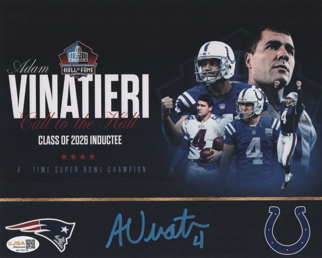 Adam Vinatieri Autographed Pro Football Hall of Famer 8x10 Photo JSA Colts Pats
