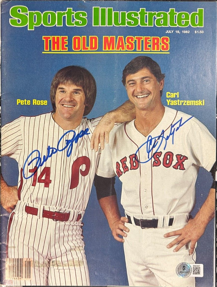 Carl Yastrzemski & Pete Rose Autographed7/19/82 Issue Sports Illustrated HOF BAS