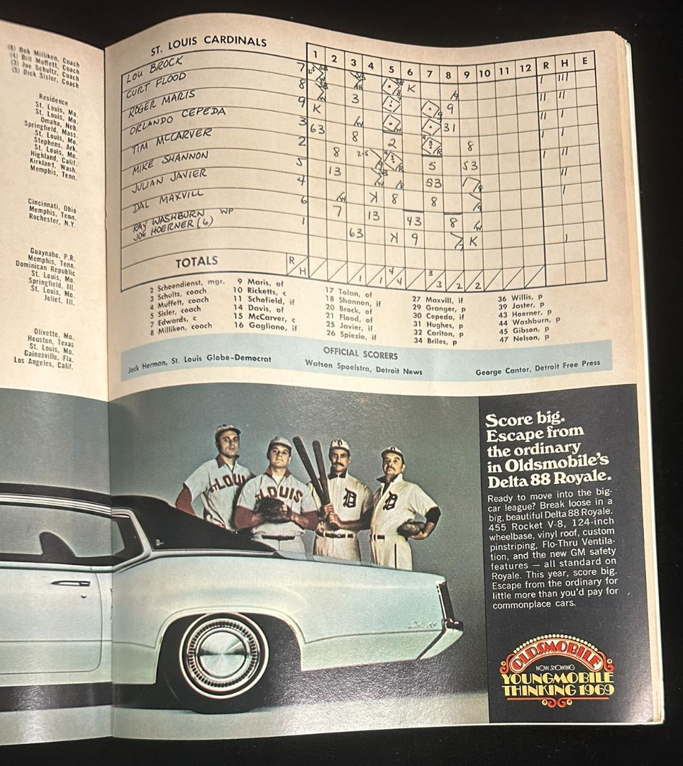 1968 World Series Program Detroit Tigers Vs St. Louis Cardinals Game 3 Scored