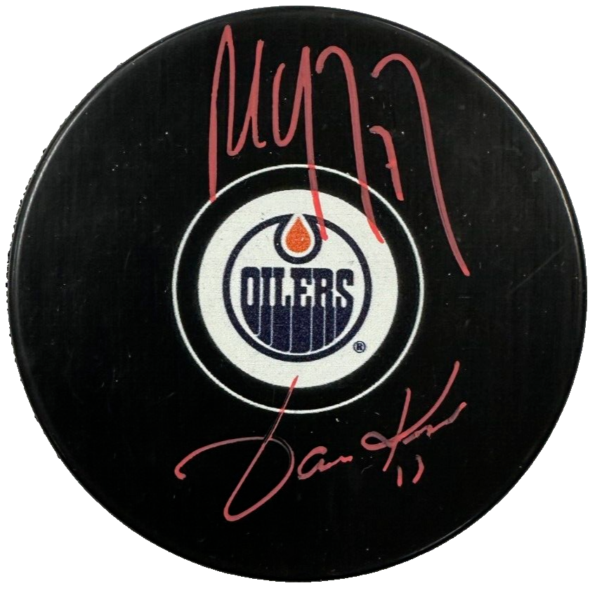 Paul Coffey & Jari Kurri Autographed Edmonton Oilers Hockey Puck JSA