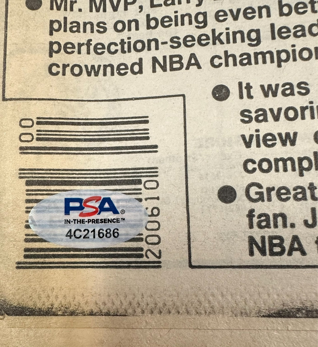 Larry Bird Autographed 6/10/1986 Issue of the Boston Herald NBA Champs PSA/DNA