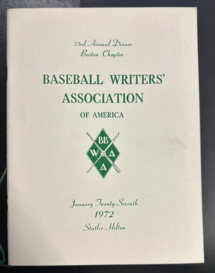 Jan 27, 1972 33rd Annual Baseball Writers Association America Dinner Program