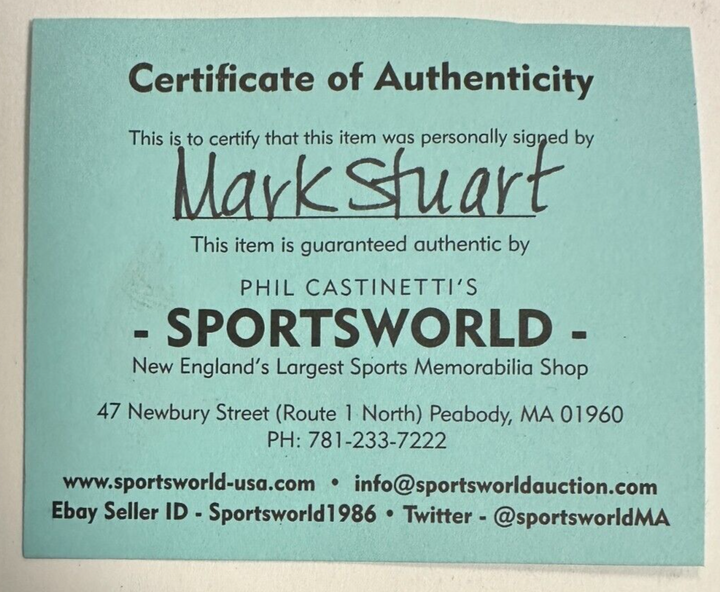 Mark Stuart Autographed Boston Bruins Hockey Puck NHL