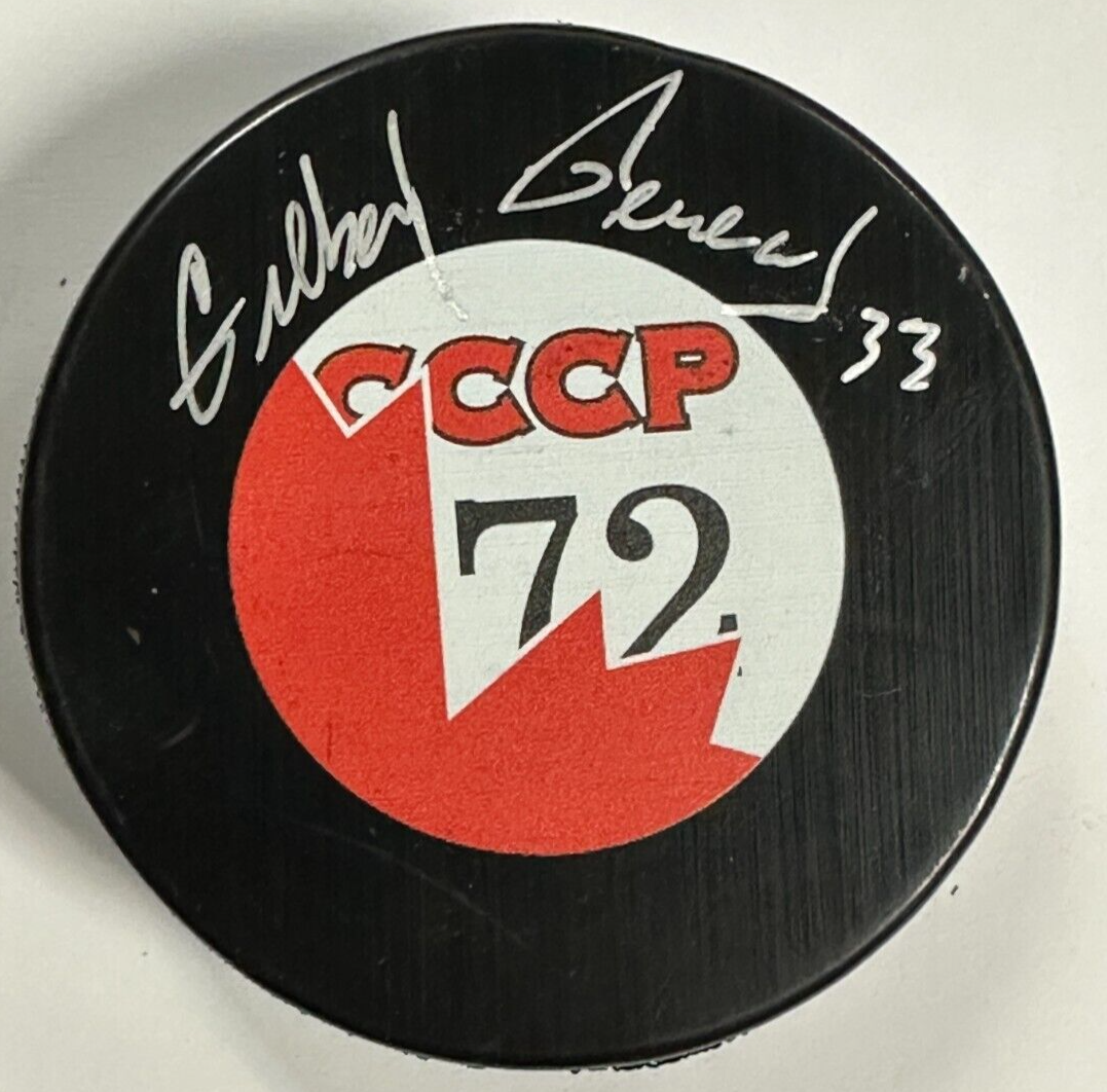 Gilbert Perreault Autographed 1972 Canada Cup Summit Series Hockey Puck HOF