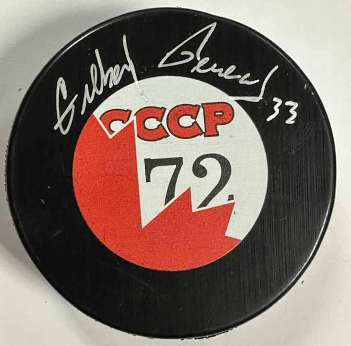 Gilbert Perreault Autographed 1972 Canada Cup Summit Series Hockey Puck HOF