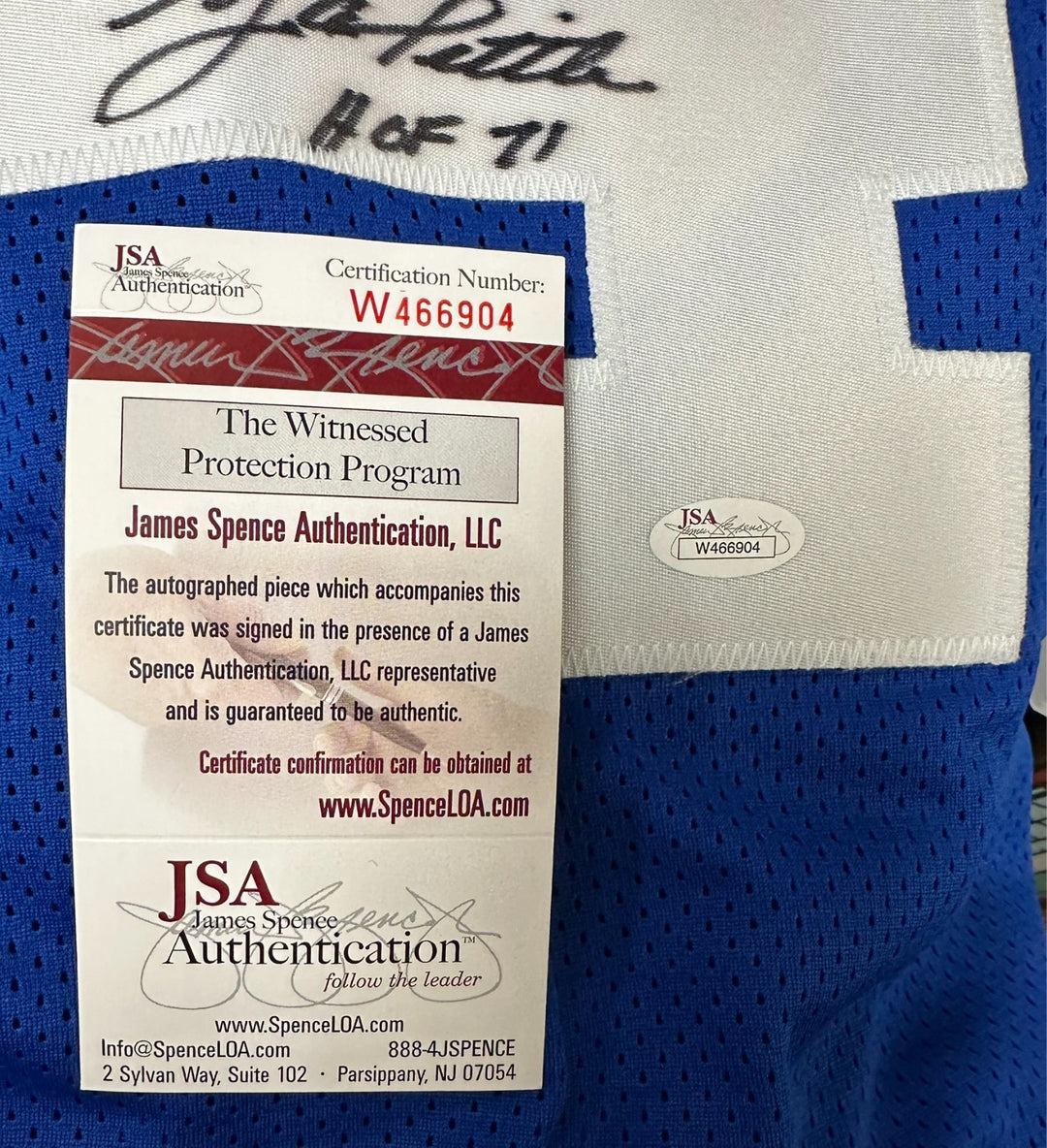Y.A. Tittle Autographed New York Giants Custom Jersey W/ HOF 71 JSA