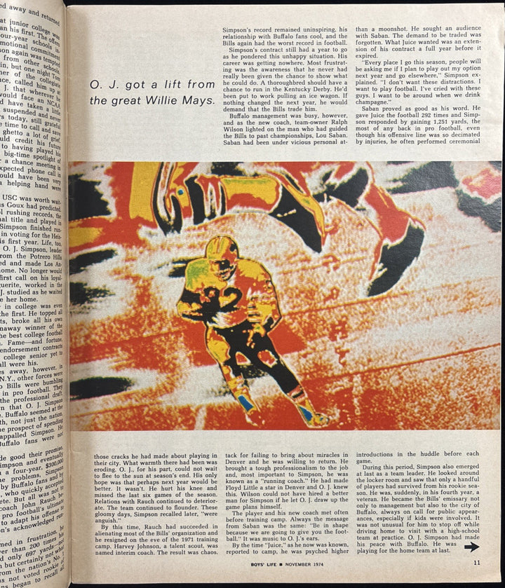 November 1974 Boys Life Magazine OJ Simpson
