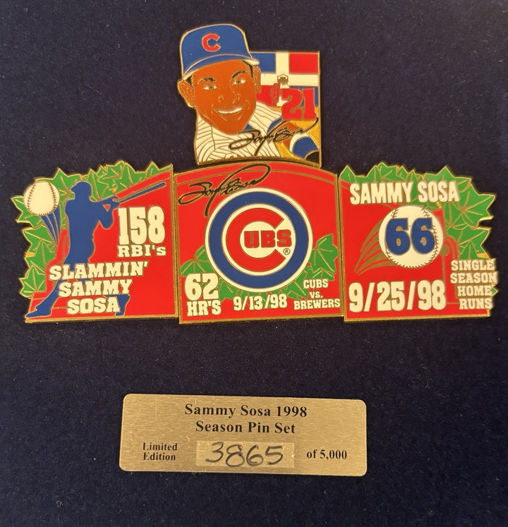 Sammy Sosa 1998 Chicago Cubs Baseball Season Limited Edition 4 Pin Set #3865