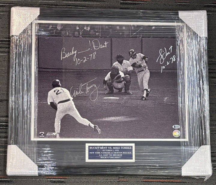 Bucky Dent Mike Torrez Signed 16x20 “Bucky ___! Dent” & Date Inscription Beckett