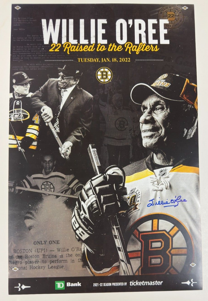 Willie O'Ree Signed Bruins 1/18/2022 Number Retirement Night Line-Up Poster