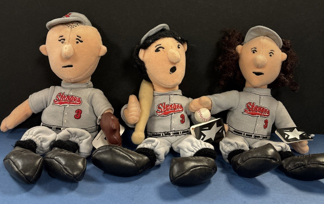 Rare Vintage 3 Stooges Moe Larry Curly Baseball Bean Bag Dolls 1999