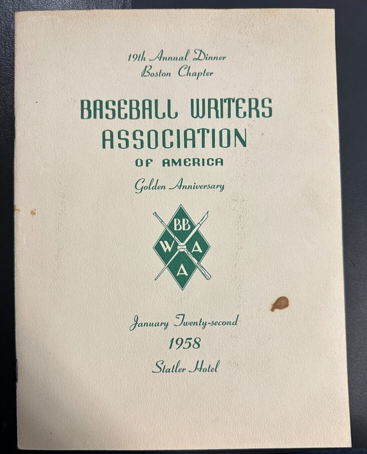Jan 22, 1958 19th Annual Baseball Writers Association America Dinner Program