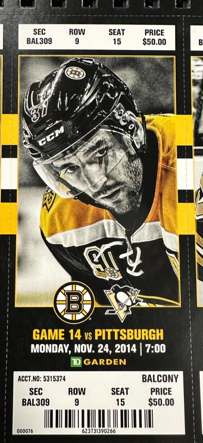 2014-15 Boston Bruins Season Ticket Full Book Pastrnak Debut Ticket 11/24/2014