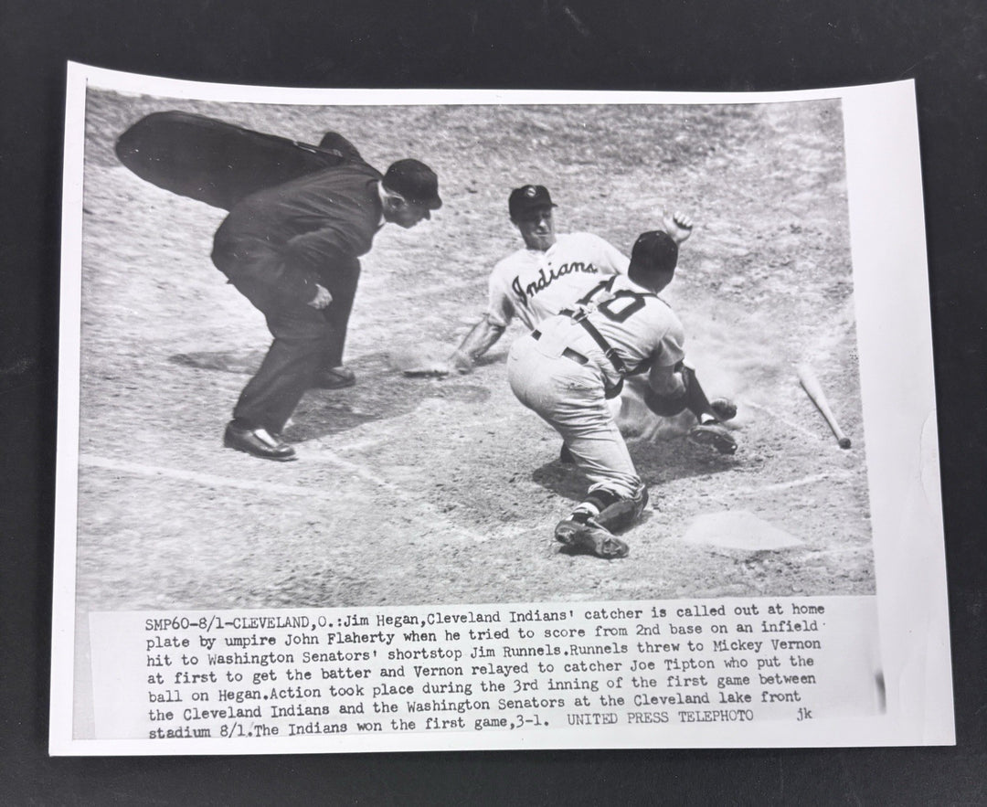1954 Original 7x9 Newspaper Wire Photo Jim Hegan Joe Tipton Cleveland Washington