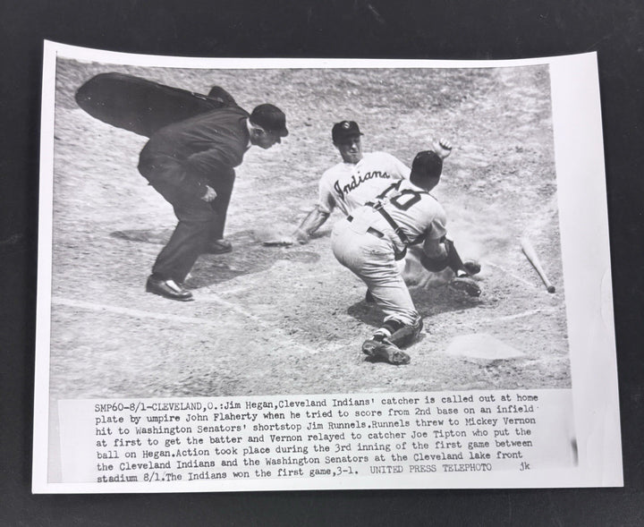 1954 Original 7x9 Newspaper Wire Photo Jim Hegan Joe Tipton Cleveland Washington