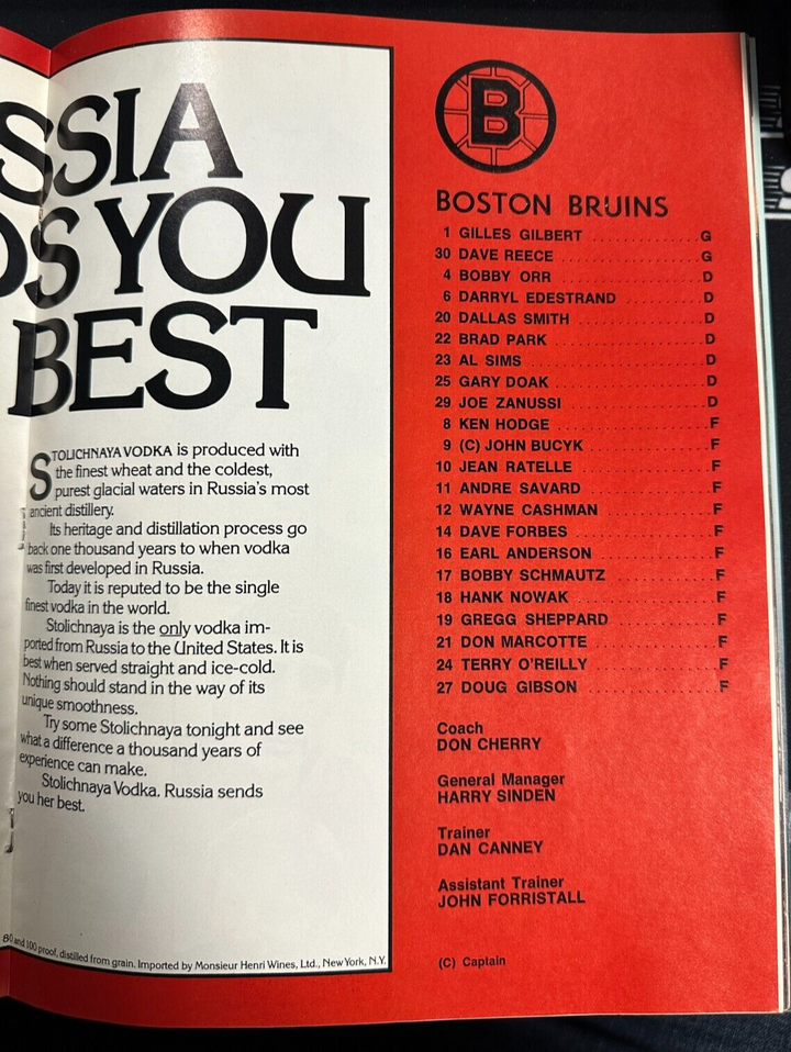 Jan 8, 1976 Boston Bruins Vs the U.S.S.R. Hockey Program & Ticket Stub