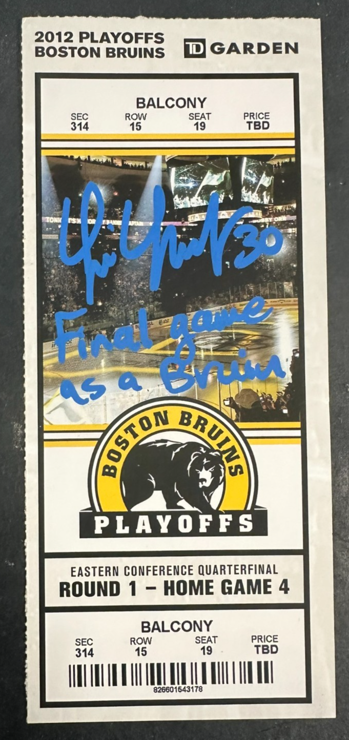 Tim Thomas Autographed Last Game as a Boston Bruins Ticket JSA