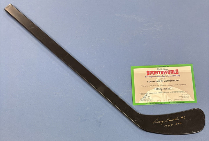 Harry Howell HOF 1979 Signed Mini Stick Sportsworld COA New York Rangers