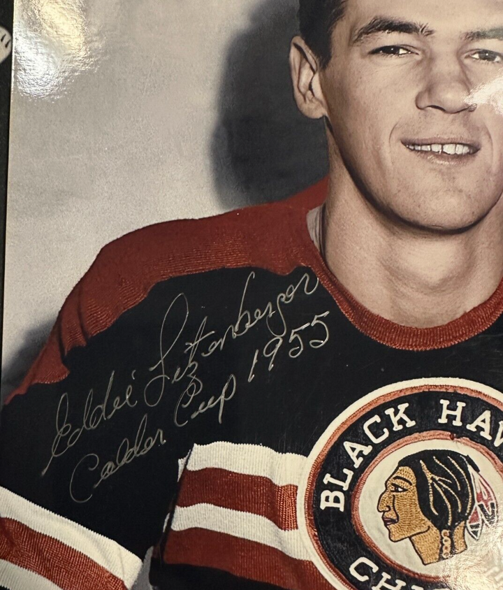 Eddie Litzenberger Autographed 8x10 Photo Blackhawks W/ 1955 Calder Cup Insc