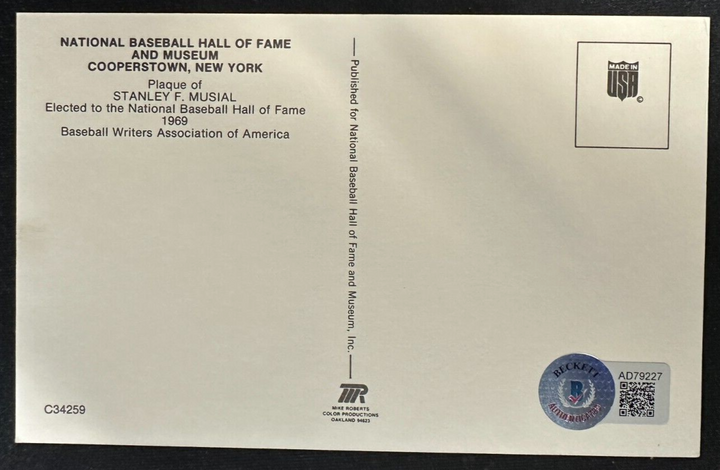 Stan Musial Autographed MLB Hall Of Fame Postcard Cardinals BAS