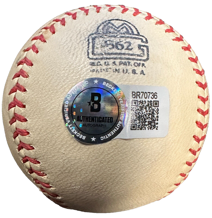 Tex Hughson Signed MacGregor Ralph Kiner League Baseball W/ 1955 Ins BAS Red Sox