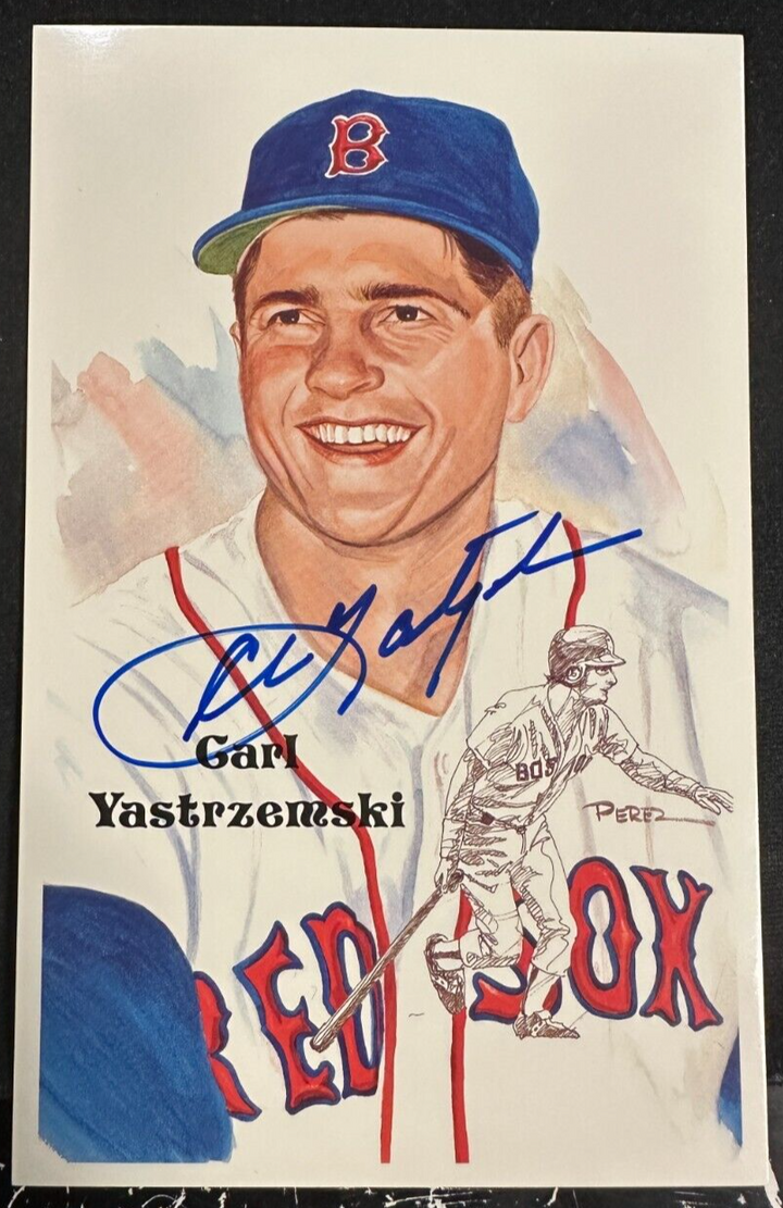 Carl Yastrzemski Autographed Perez Steele Postcard HOF Red Sox BAS