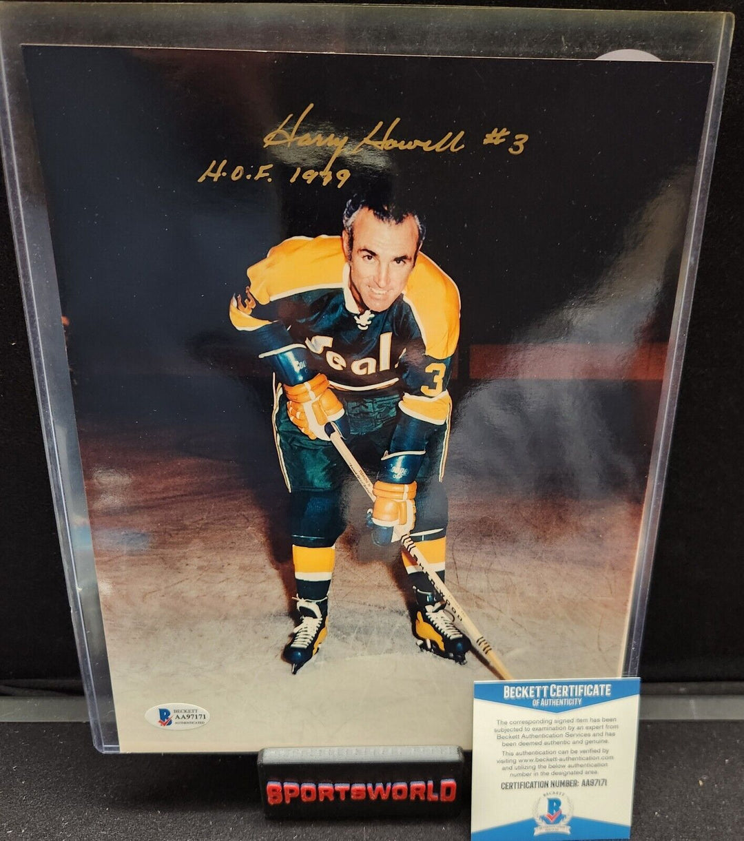 Harry Howell Signed Inscribed 8x10 Photo California Golden Seals HOF Beckett COA