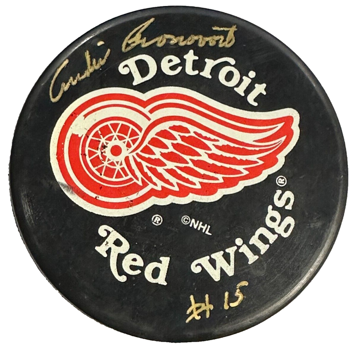 Andre Pronovost Autographed Detroit Red Wings Hockey Puck