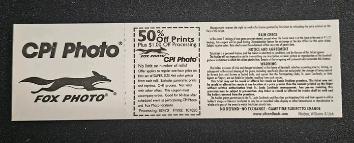 9/26/98 Cardinals vs. Expos Full Ticket Mark McGwire Home Run #67 & 68