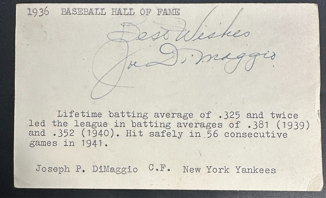 Joe DiMaggio Autographed Cut Signature Index Card PSA/DNA Yankees