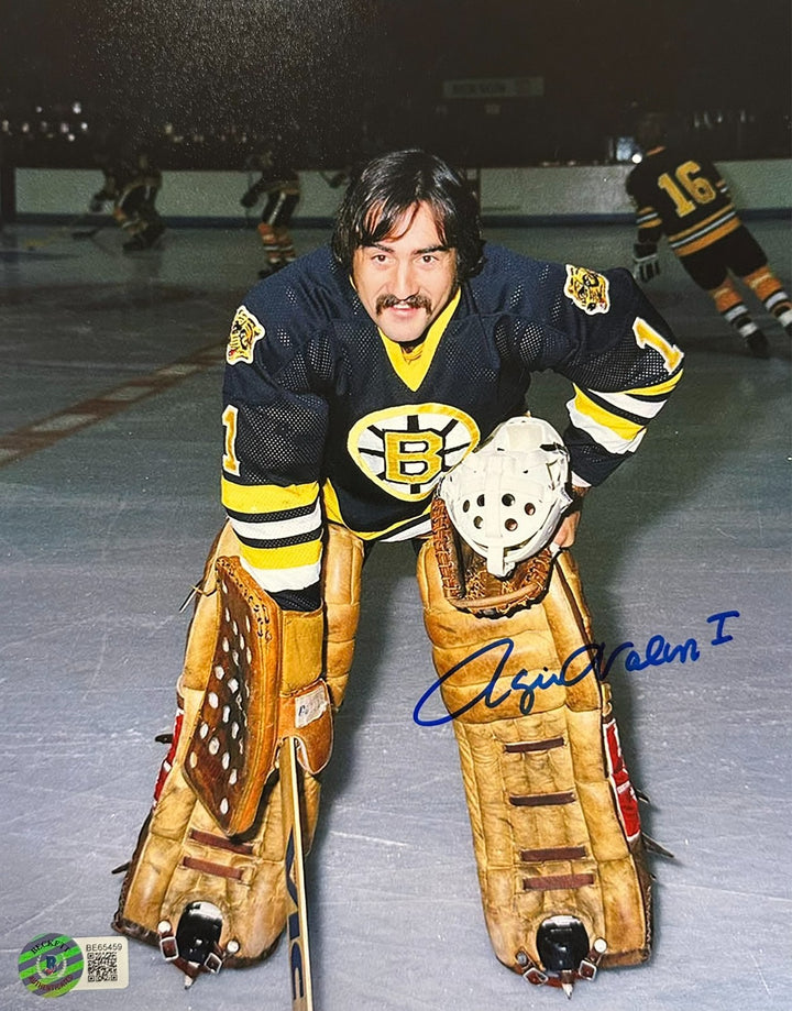 Rogie Vachon Autographed 8x10 Boston Bruins Photo BAS HOF