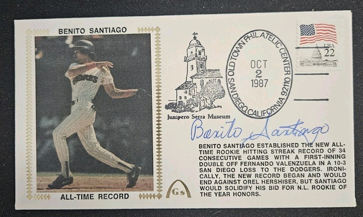 Benito Santiago Signed 1987 Gateway FDC Cachet All Time Rookie Hitting Streak