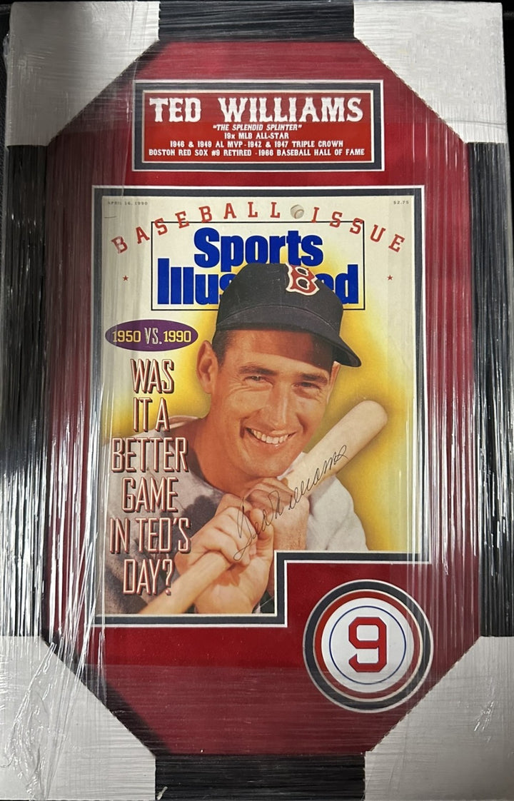 Ted Williams Autographed 1990 Sports Illustrated Magazine Framed HOF Red Sox