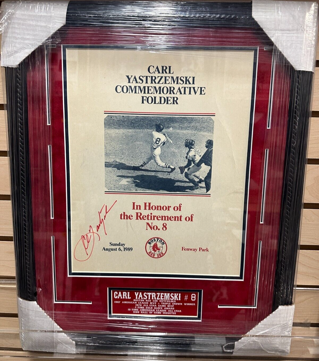 Carl Yastrzemski Autographed Commemorative Retirement Folder Framed HOF Red Sox