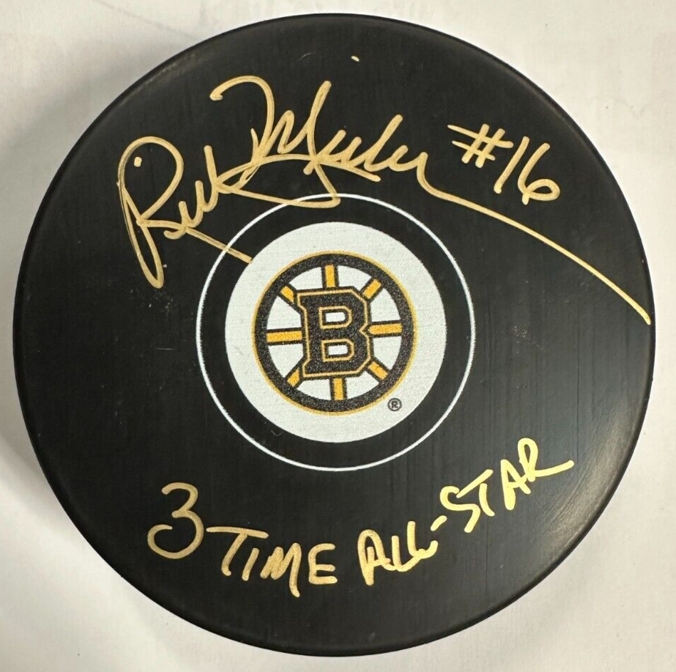 Rick Middleton Autographed Boston Bruins Hockey Puck W/ 3x All Star Insc NHL