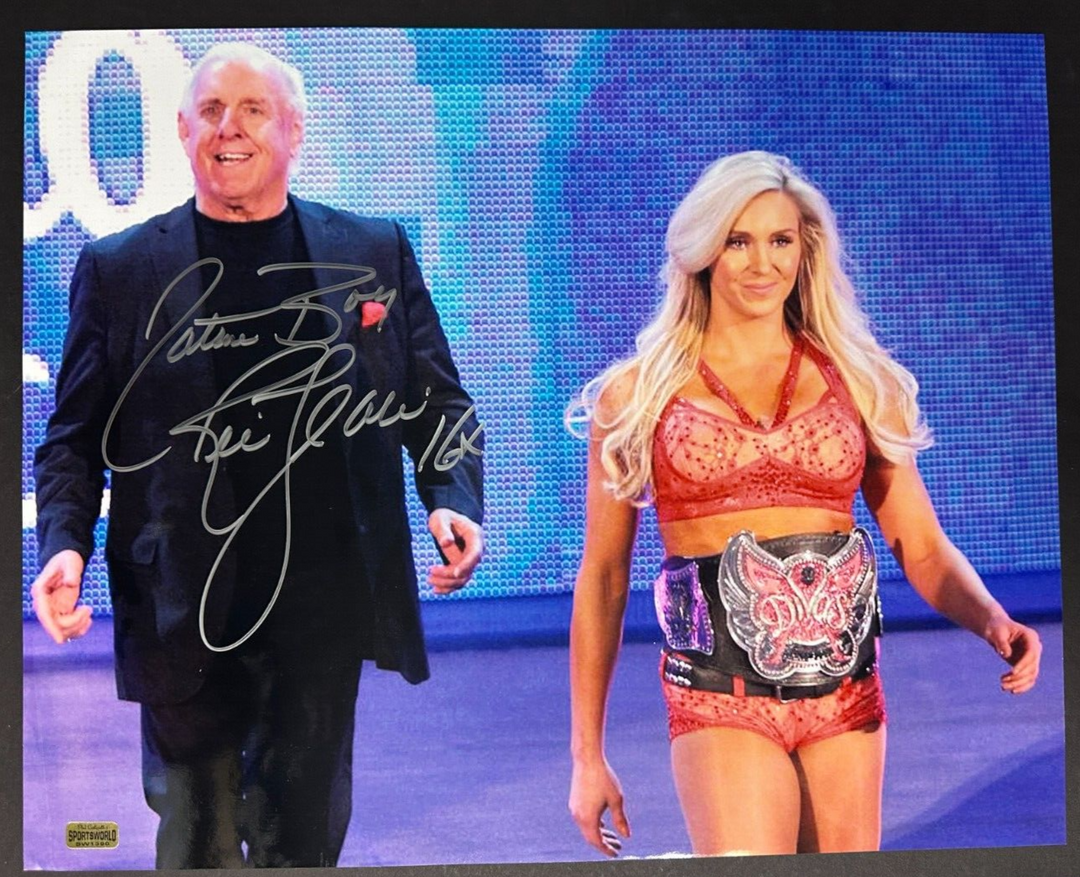 Ric Flair W/ Charlotte Autographed 16x20 Photo WWE WWF W/ Nature Boy & 16x